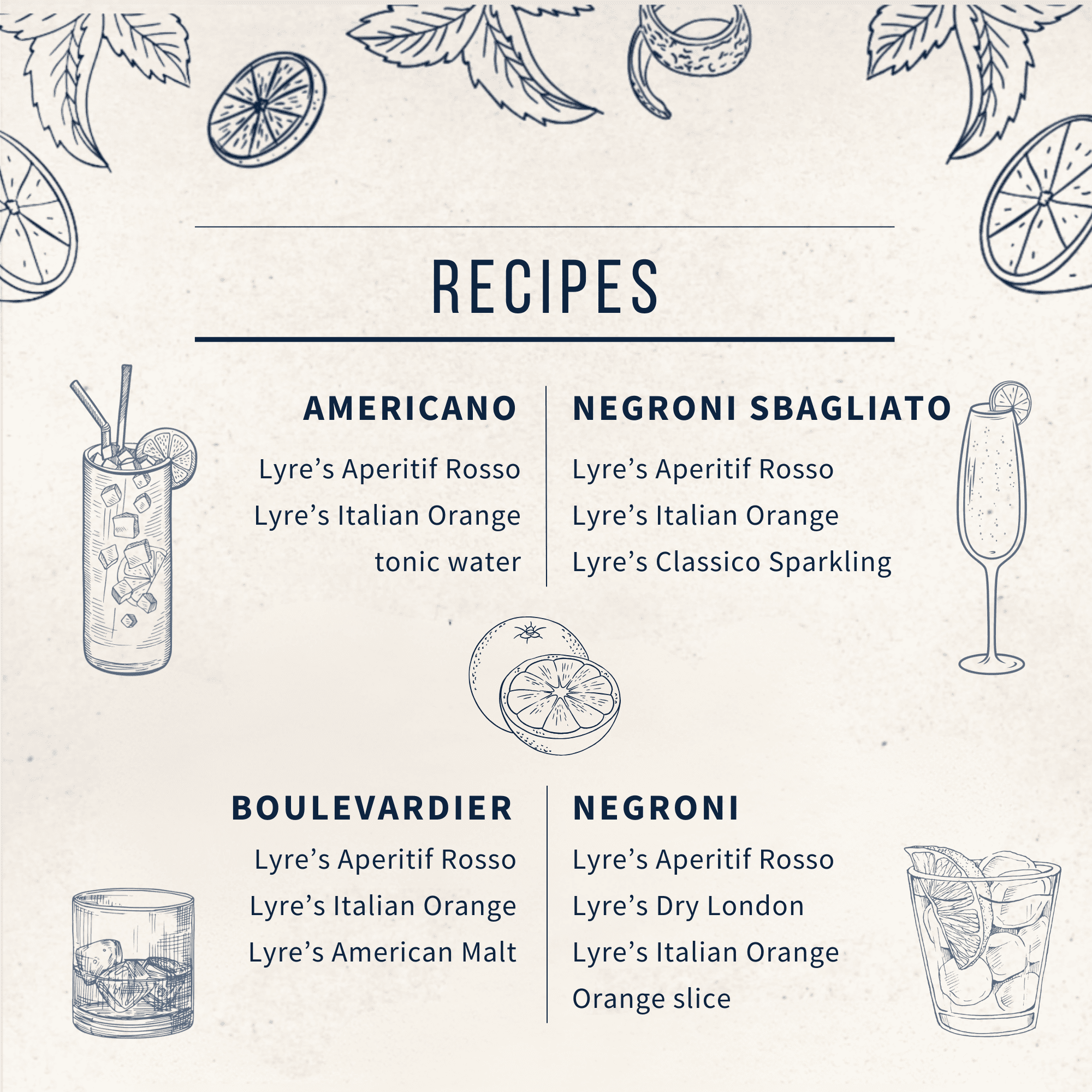 Aperitif Rosso cocktail recipe card with illustrations 