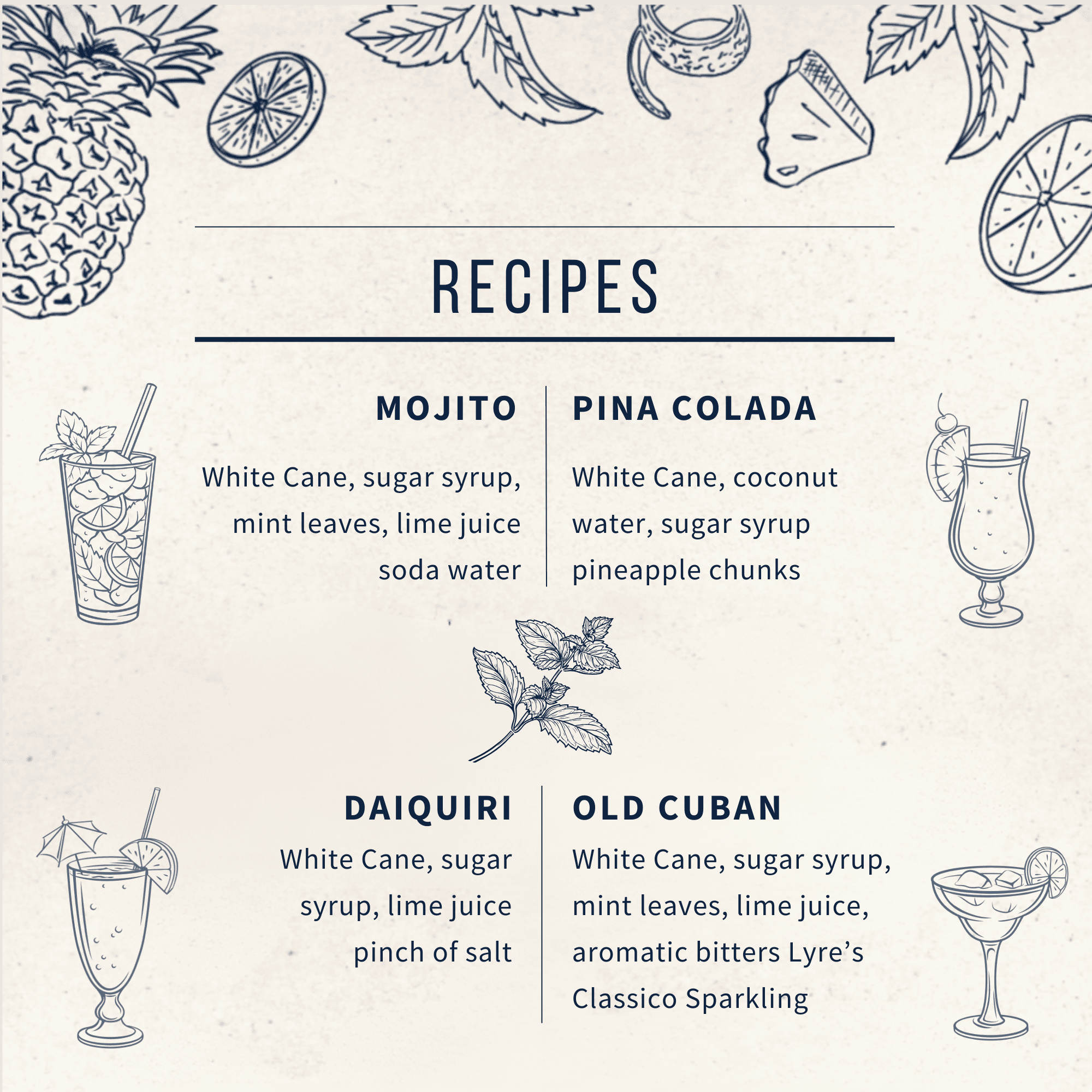 White Cane cocktail recipes with ingredients 